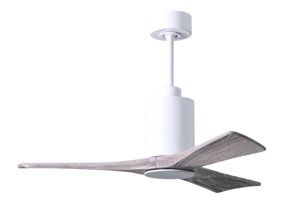Matthews Fan PA3-WH-BW-42 Patricia-3 three-blade ceiling fan in Gloss White finish with 42” solid barn wood tone blades and dimmable LED light kit