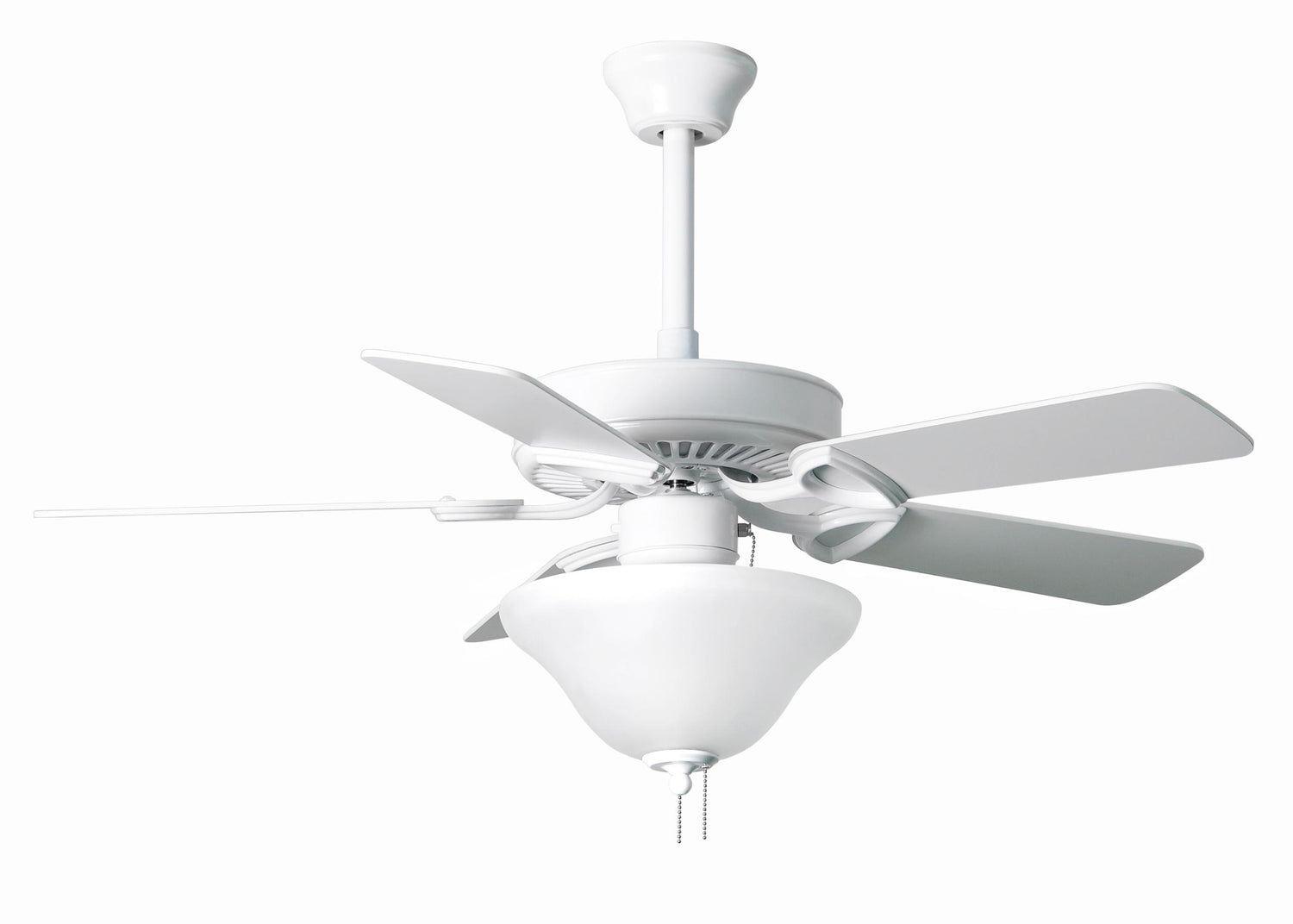 Matthews Fan AM-USA-WH-42-LK America 3-speed ceiling fan in gloss white finish with 42" white blades and light kit (2 x GU24 Socket). Assembled in USA.