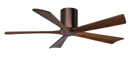 Matthews Fan IR5H-BB-WA-52 Irene-5H five-blade flush mount paddle fan in Brushed Bronze finish with 52” solid walnut tone blades. 