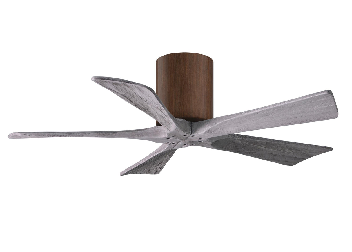 Matthews Fan IR5H-WN-BW-42 Irene-5H five-blade flush mount paddle fan in Walnut finish with 42” solid barn wood tone blades.