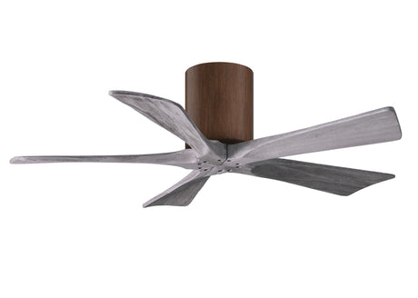 Matthews Fan IR5H-WN-BW-42 Irene-5H five-blade flush mount paddle fan in Walnut finish with 42” solid barn wood tone blades. 