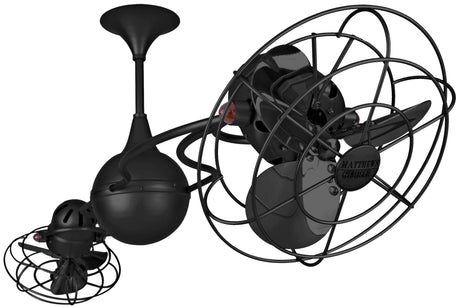 Matthews Fan IV-BK-MTL Italo Ventania 360° dual headed rotational ceiling fan in Matte Black finish with metal blades.