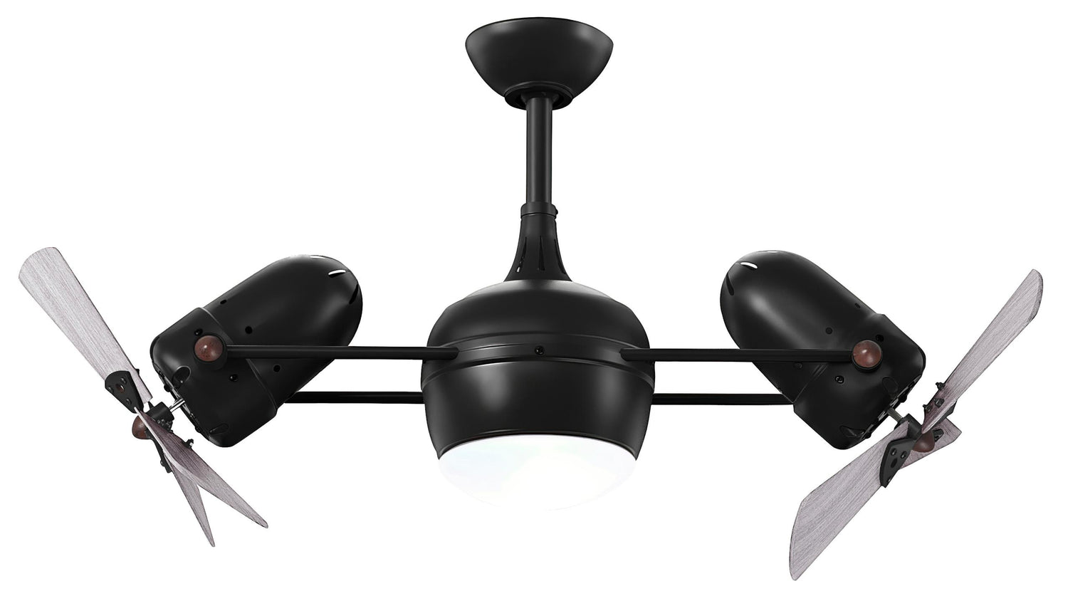 Matthews Fan DGLK-BK-WDBW Dagny 360° double-headed rotational ceiling fan with light kit in Matte Black finish with solid barn wood blades.