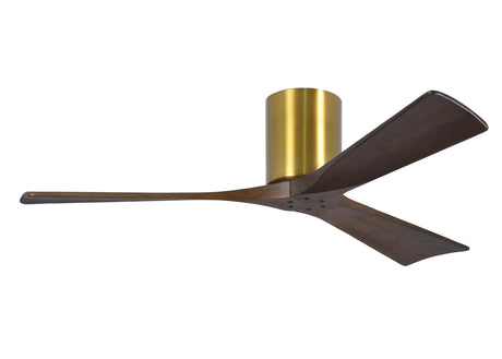 Matthews Fan IR3H-BRBR-WA-52 Irene-3H three-blade flush mount paddle fan in Brushed Brass finish with 52” solid walnut tone blades. 