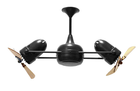 Matthews Fan DD-BK-WD Duplo Dinamico 360” rotational dual head ceiling fan in Matte Black finish with solid sustainable mahogany wood blades.