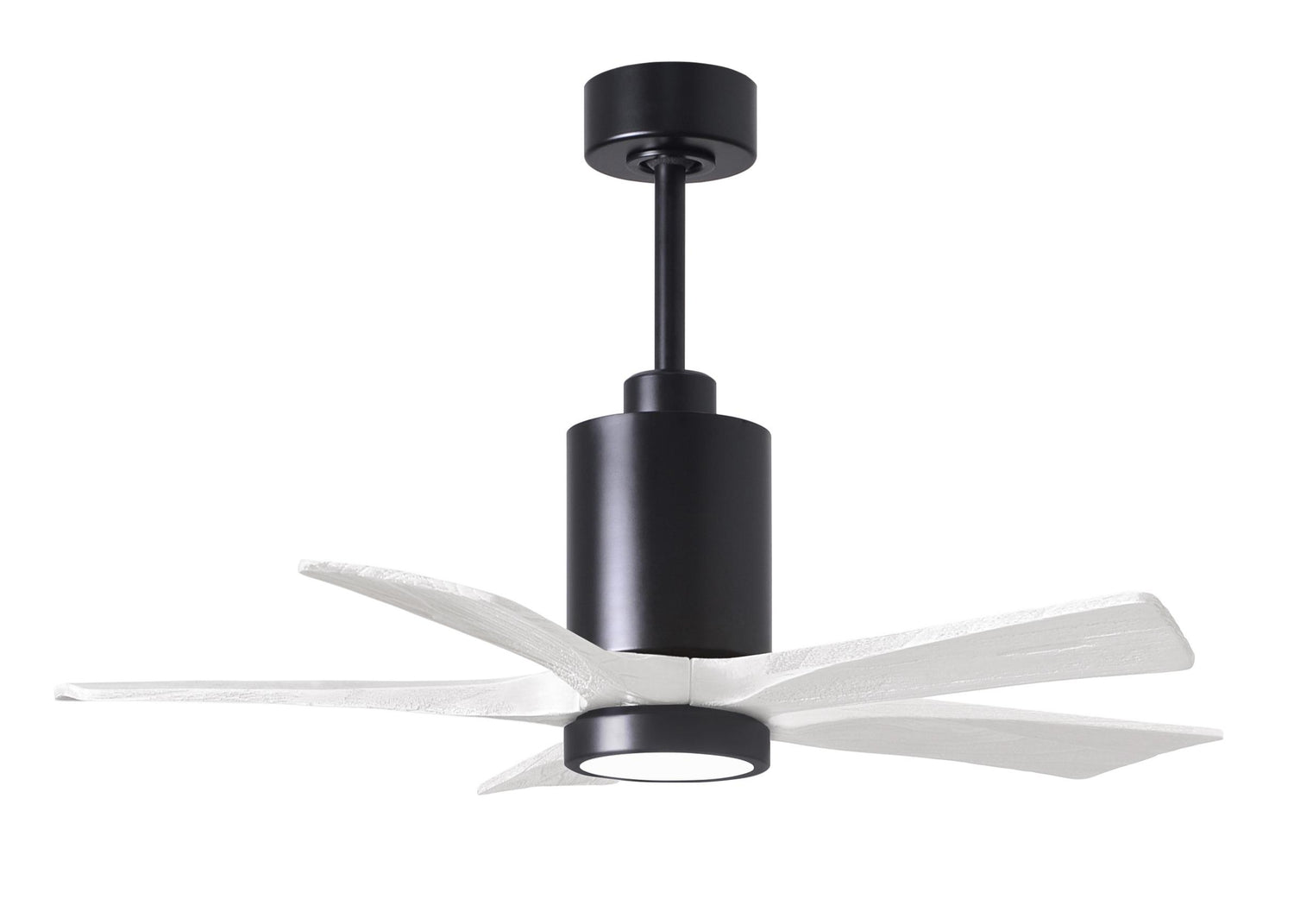 Matthews Fan PA5-BK-MWH-42 Patricia-5 five-blade ceiling fan in Matte Black finish with 42” solid matte white wood blades and dimmable LED light kit