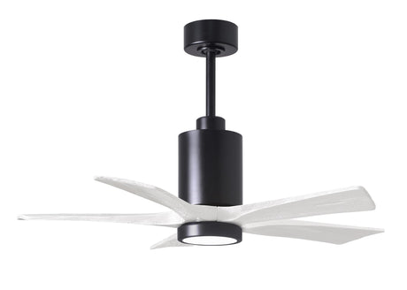 Matthews Fan PA5-BK-MWH-42 Patricia-5 five-blade ceiling fan in Matte Black finish with 42” solid matte white wood blades and dimmable LED light kit 