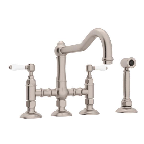 ROHL A1458LPWSSTN-2 Acqui® Bridge Kitchen Faucet With Side Spray