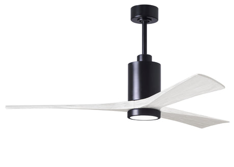 Matthews Fan PA3-BK-MWH-60 Patricia-3 three-blade ceiling fan in Matte Black finish with 60” solid matte white wood blades and dimmable LED light kit