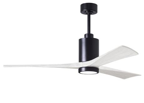 Matthews Fan PA3-BK-MWH-60 Patricia-3 three-blade ceiling fan in Matte Black finish with 60” solid matte white wood blades and dimmable LED light kit 
