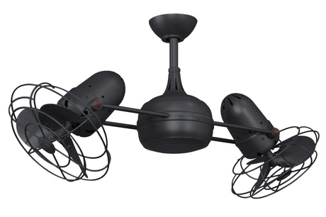 Matthews Fan DG-BK-MTL Dagny 360° double-headed rotational ceiling fan in Matte Black finish with metal blades.