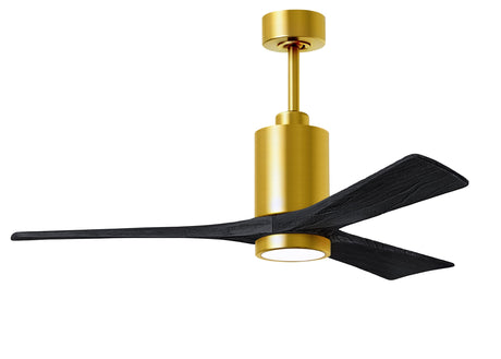 Matthews Fan PA3-BRBR-BK-52 Patricia-3 three-blade ceiling fan in Brushed Brass finish with 52” solid matte black wood blades and dimmable LED light kit 