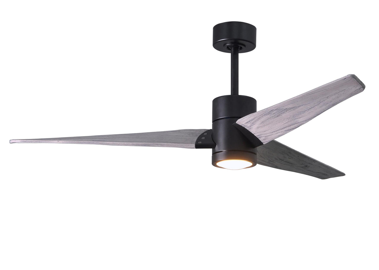 Matthews Fan SJ-BK-BW-60 Super Janet three-blade ceiling fan in Matte Black finish with 60” solid barn wood tone blades and dimmable LED light kit