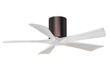 Matthews Fan IR5H-BB-MWH-42 Irene-5H five-blade flush mount paddle fan in Brushed Bronze finish with 42” solid matte white wood blades. 
