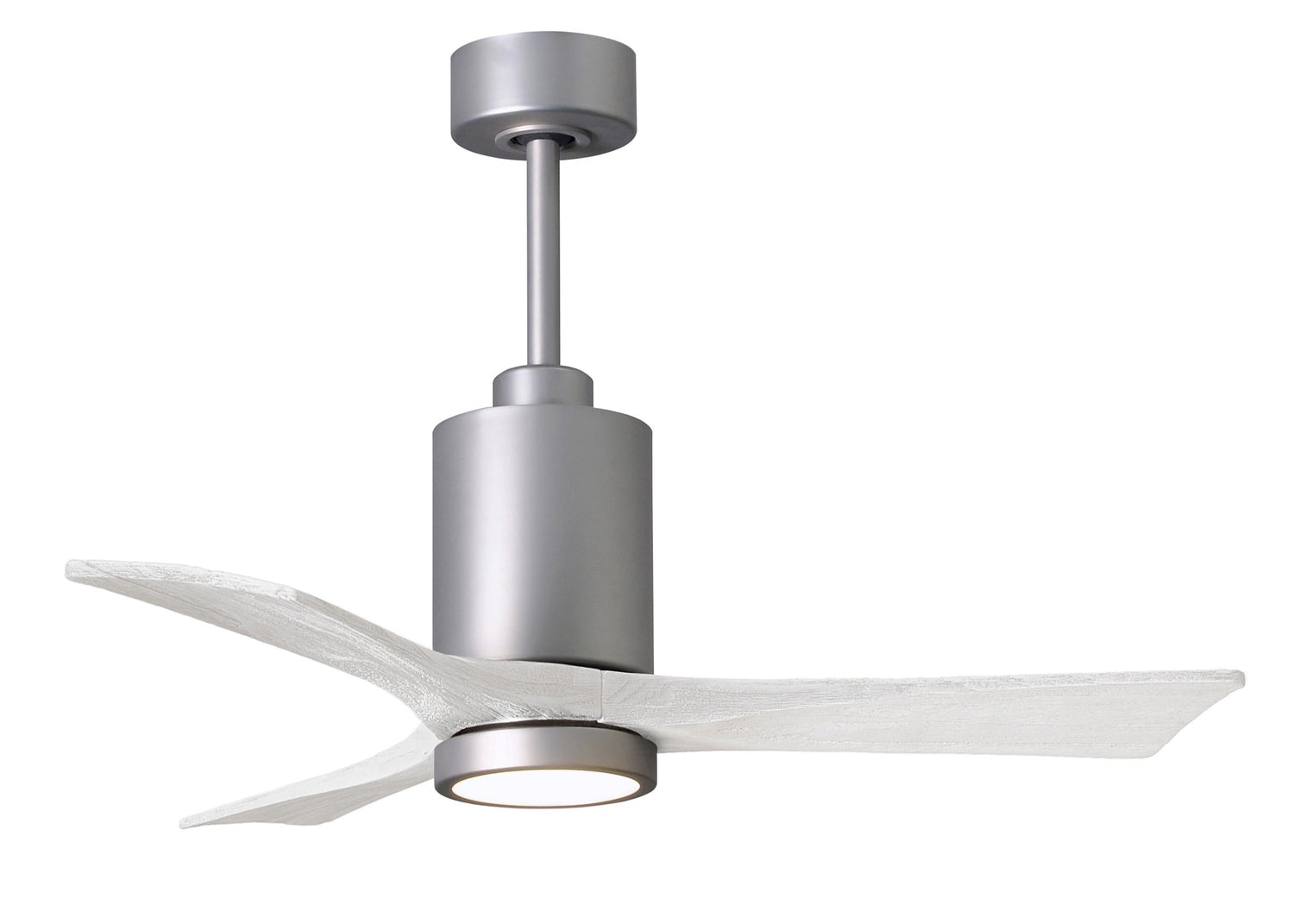Matthews Fan PA3-BN-MWH-42 Patricia-3 three-blade ceiling fan in Brushed Nickel finish with 42” solid matte white wood blades and dimmable LED light kit