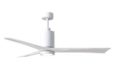 Matthews Fan PA3-WH-MWH-60 Patricia-3 three-blade ceiling fan in Gloss White finish with 60” solid matte white wood blades and dimmable LED light kit 