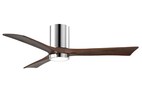 Matthews Fan IR3HLK-CR-WA-52 Irene-3HLK three-blade flush mount paddle fan in Polished Chrome finish with 52” solid walnut tone blades and integrated LED light kit.