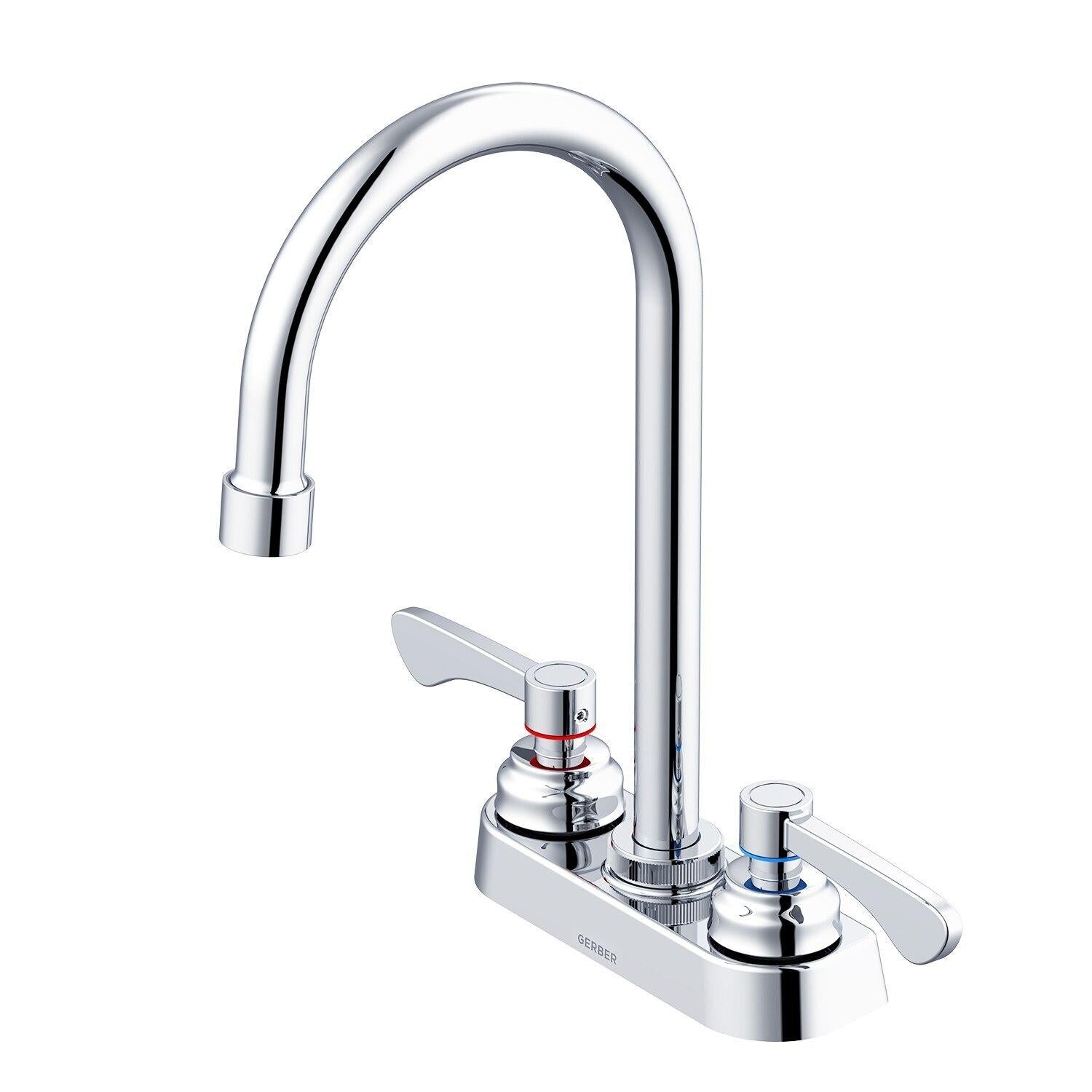 Gerber GC444555 Chrome Commercial Two Handle Centerset Lavatory Faucet W/ GOOSENECK...