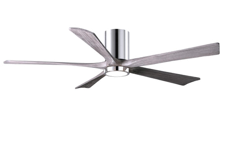 Matthews Fan IR5HLK-CR-BW-60 IR5HLK five-blade flush mount paddle fan in Polished Chrome finish with 60” solid barn wood tone blades and integrated LED light kit.