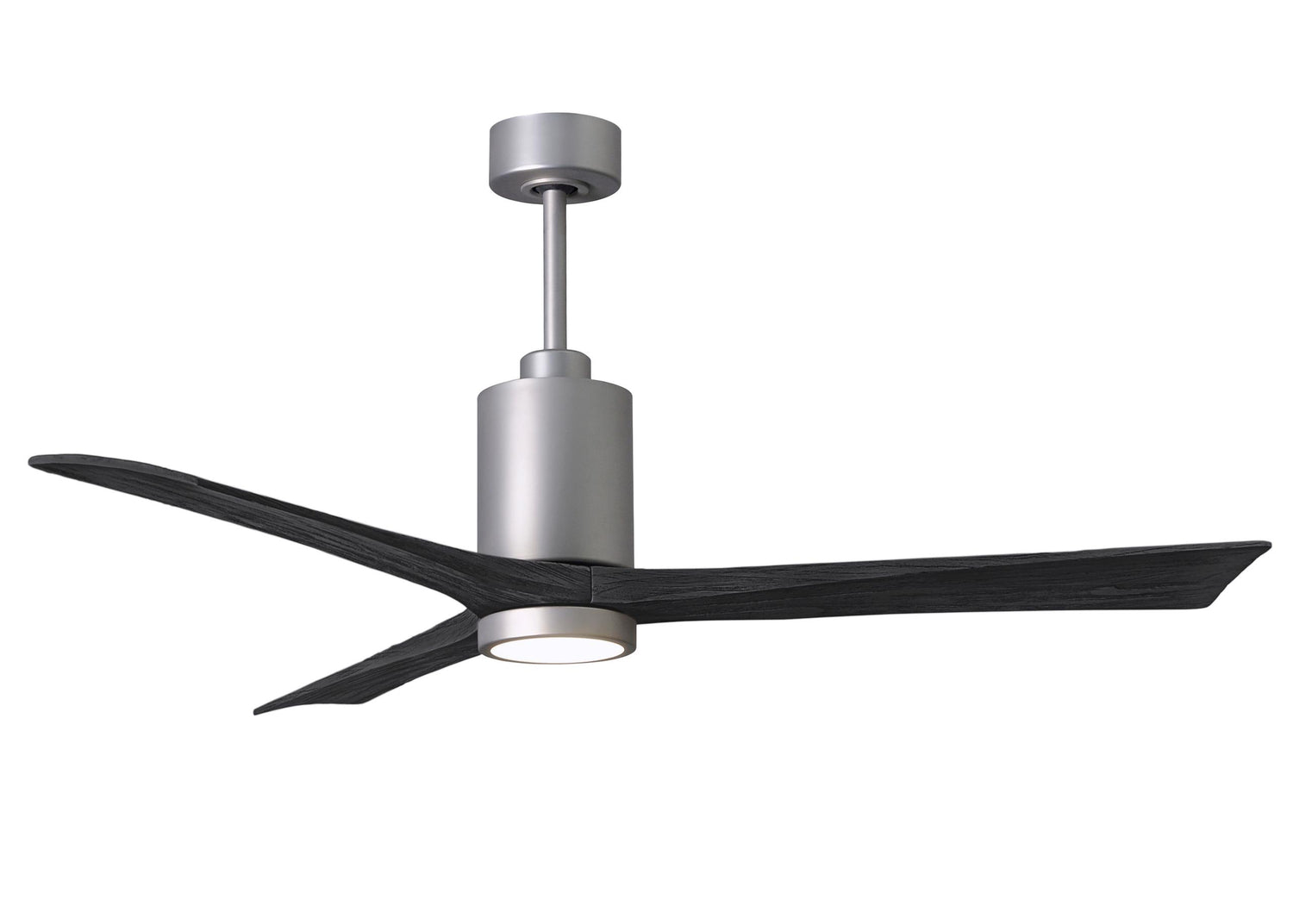 Matthews Fan PA3-BN-BK-60 Patricia-3 three-blade ceiling fan in Brushed Nickel finish with 60” solid matte black wood blades and dimmable LED light kit