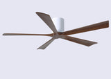 Matthews Fan IR5H-WH-WA-60 Irene-5H five-blade flush mount paddle fan in Gloss White finish with 60” solid walnut tone blades. 