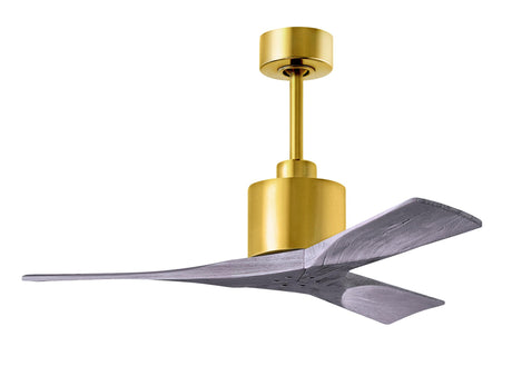 Matthews Fan NK-BRBR-BW-42 Nan 6-speed ceiling fan in Brushed Brass finish with 42” solid barn wood tone wood blades