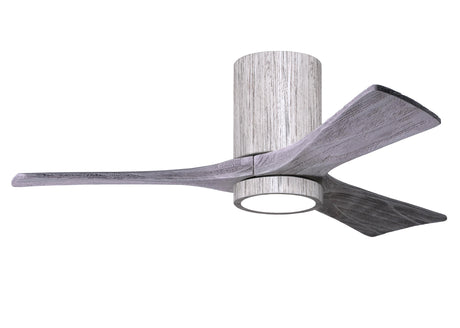 Matthews Fan IR3HLK-BW-BW-42 Irene-3HLK three-blade flush mount paddle fan in Barn Wood finish with 42” solid barn wood tone blades and integrated LED light kit.