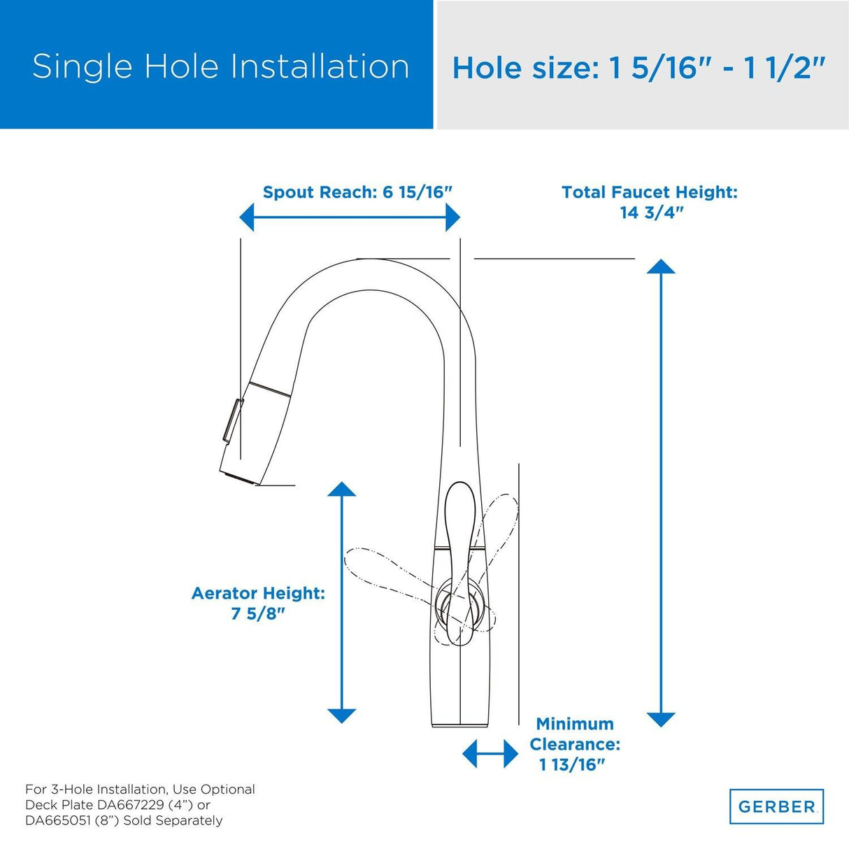 Gerber D150612 Chrome Selene Single Handle Pull-down Prep Faucet