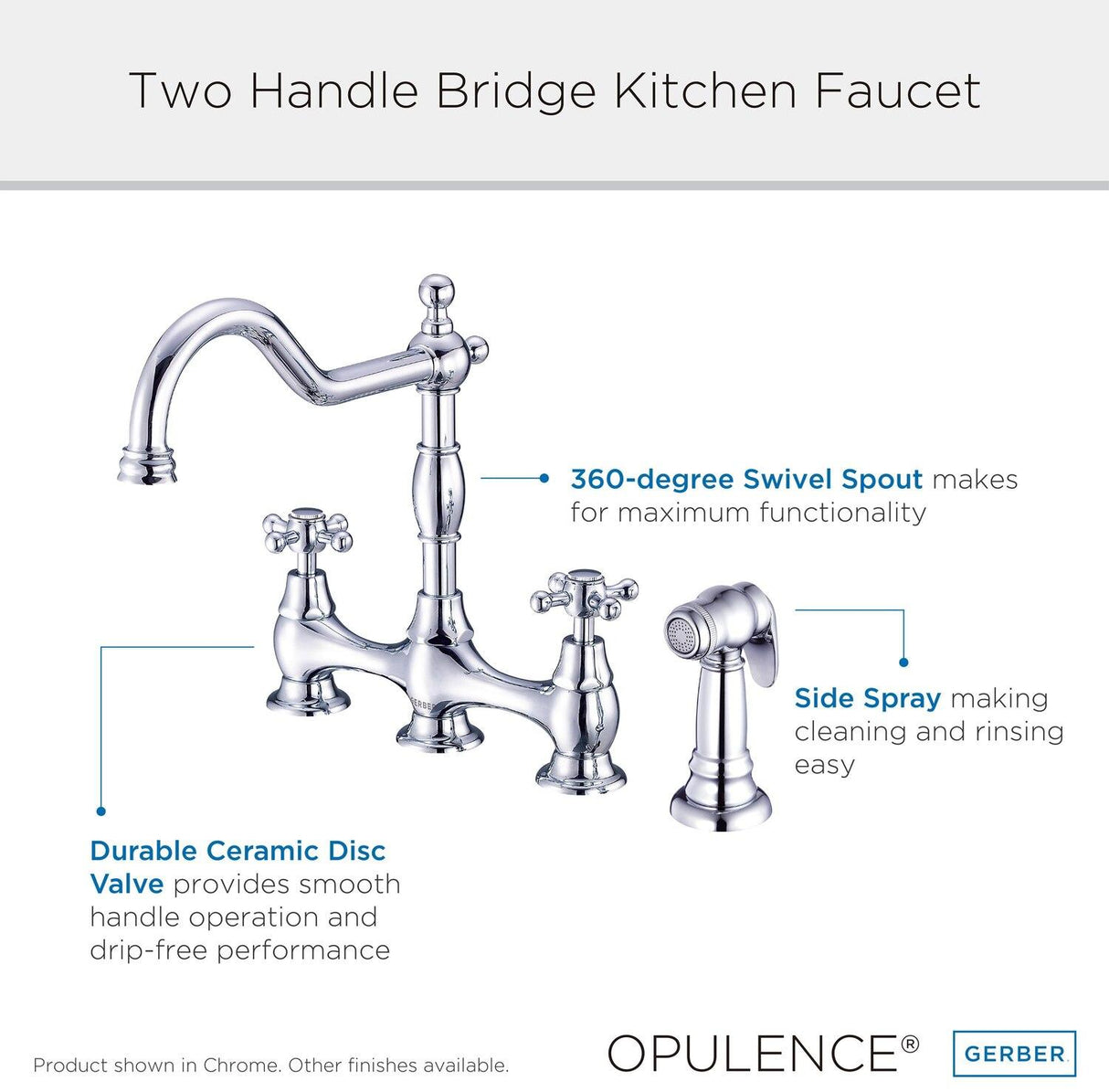 Gerber D404457SS Stainless Steel Opulence Two Handle Bridge Faucet