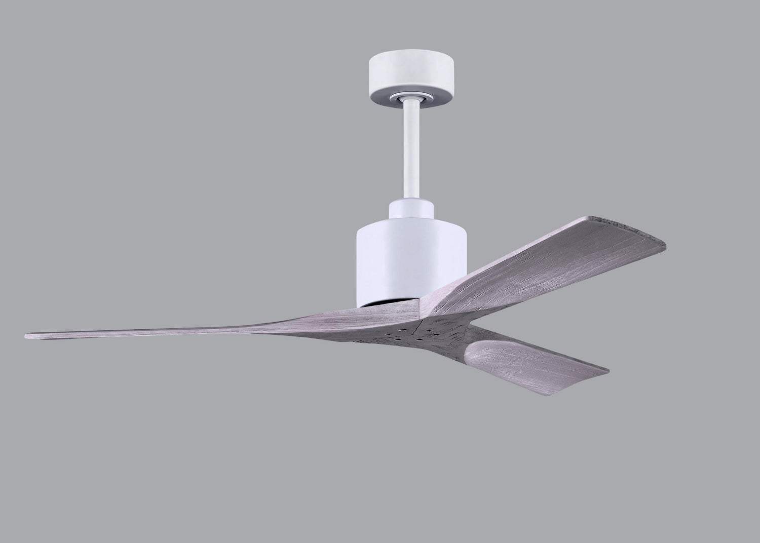 Matthews Fan NK-MWH-BW-52 Nan 6-speed ceiling fan in Matte White finish with 52” solid barn wood tone wood blades