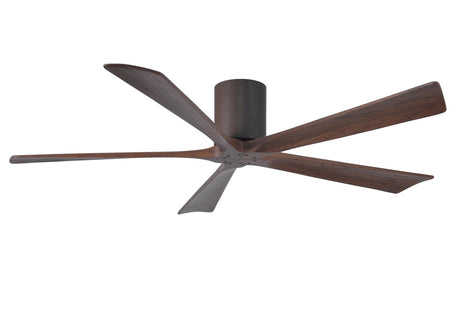 Matthews Fan IR5H-TB-WA-60 Irene-5H five-blade flush mount paddle fan in Textured Bronze finish with 60” solid walnut tone blades. 