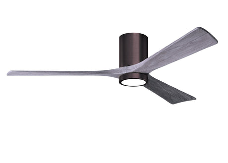 Matthews Fan IR3HLK-BB-BW-60 Irene-3HLK three-blade flush mount paddle fan in Brushed Bronze finish with 60” solid barn wood tone blades and integrated LED light kit.