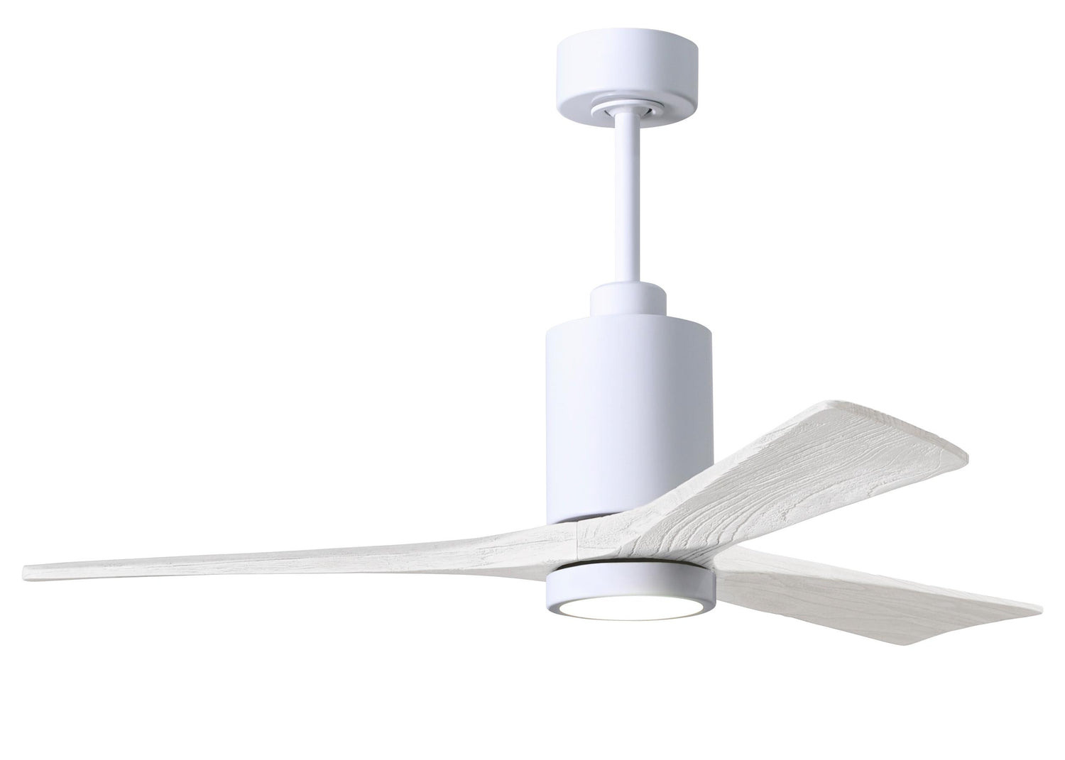 Matthews Fan PA3-WH-MWH-52 Patricia-3 three-blade ceiling fan in Gloss White finish with 52” solid matte white wood blades and dimmable LED light kit