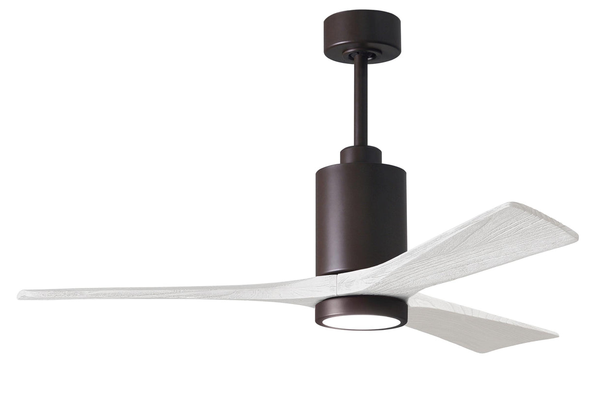 Matthews Fan PA3-TB-MWH-52 Patricia-3 three-blade ceiling fan in Textured Bronze finish with 52” solid matte white wood blades and dimmable LED light kit
