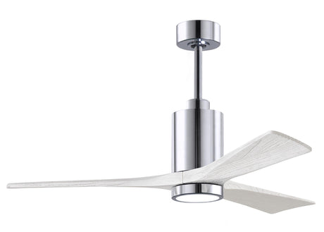 Matthews Fan PA3-CR-MWH-52 Patricia-3 three-blade ceiling fan in Polished Chrome finish with 52” solid matte white wood blades and dimmable LED light kit