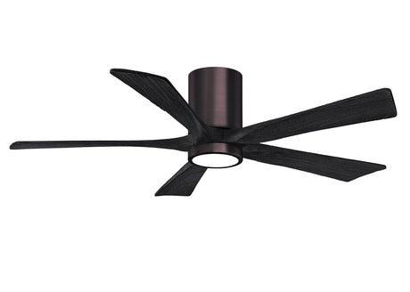 Matthews Fan IR5HLK-BB-BK-52 IR5HLK five-blade flush mount paddle fan in Brushed Bronze finish with 52” solid matte black wood blades and integrated LED light kit.