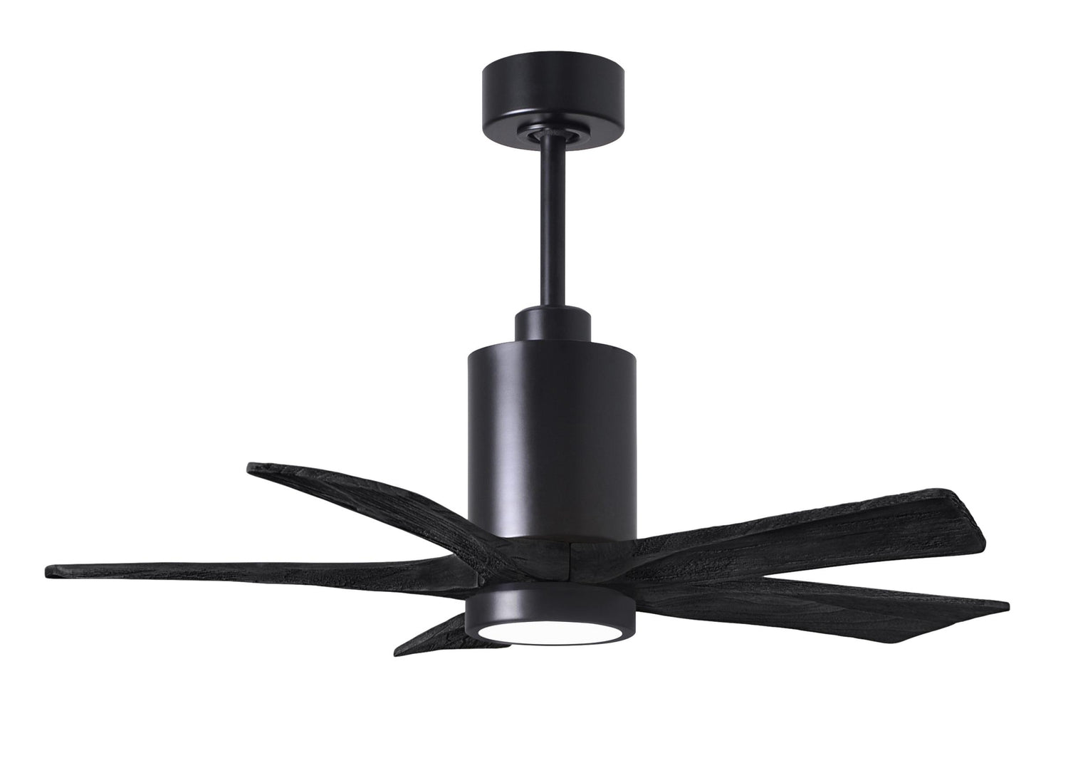 Matthews Fan PA5-BK-BK-42 Patricia-5 five-blade ceiling fan in Matte Black finish with 42” solid matte black wood blades and dimmable LED light kit