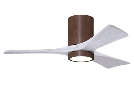 Matthews Fan IR3HLK-WN-MWH-42 Irene-3HLK three-blade flush mount paddle fan in Walnut finish with 42” solid matte white wood blades and integrated LED light kit.