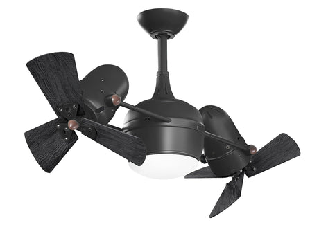 Matthews Fan DGLK-BK-WDBK Dagny 360° double-headed rotational ceiling fan with light kit in Matte Black finish with solid matte black wood blades.