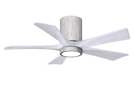 Matthews Fan IR5HLK-BW-MWH-42 IR5HLK five-blade flush mount paddle fan in Barn Wood finish with 42” solid matte white wood blades and integrated LED light kit.