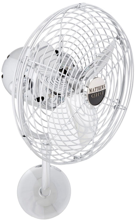 Matthews Fan MP-CR-MTL-DAMP Michelle Parede vintage style wall fan in polished chrome finish. Optimized for damp locations.