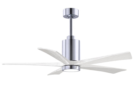 Matthews Fan PA5-CR-MWH-52 Patricia-5 five-blade ceiling fan in Polished Chrome finish with 52” solid matte white wood blades and dimmable LED light kit 