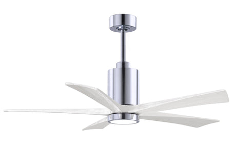 Matthews Fan PA5-CR-MWH-52 Patricia-5 five-blade ceiling fan in Polished Chrome finish with 52” solid matte white wood blades and dimmable LED light kit