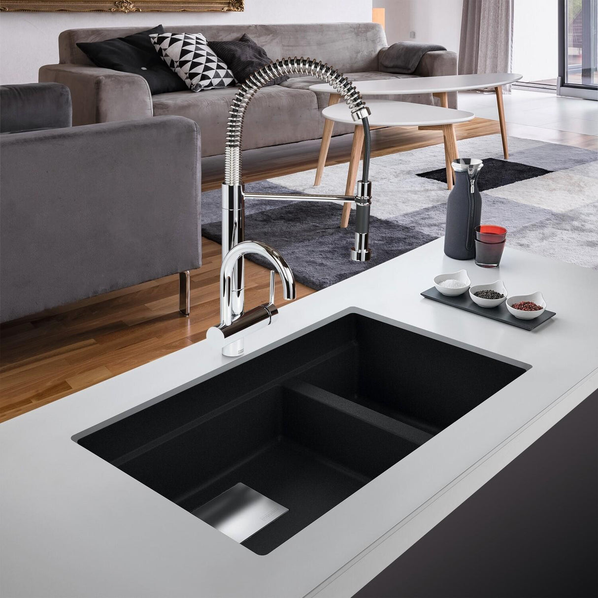 FRANKE PKG160LD-ONY Peak 32.0-in. x 18.8-in. Onyx Granite Undermount Double Bowl Kitchen Sink - PKG160LD-ONY In Onyx