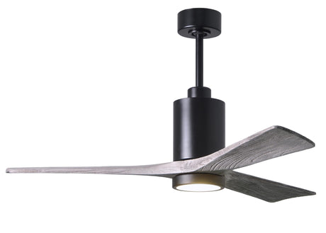 Matthews Fan PA3-BK-BW-52 Patricia-3 three-blade ceiling fan in Matte Black finish with 52” solid barn wood tone blades and dimmable LED light kit 