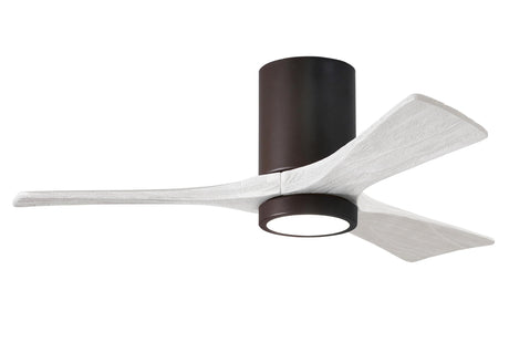 Matthews Fan IR3HLK-TB-MWH-42 Irene-3HLK three-blade flush mount paddle fan in Textured Bronze finish with 42” solid matte white wood blades and integrated LED light kit.