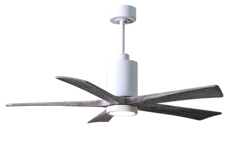 Matthews Fan PA5-WH-BW-52 Patricia-5 five-blade ceiling fan in Gloss White finish with 52” solid barn wood tone blades and dimmable LED light kit 