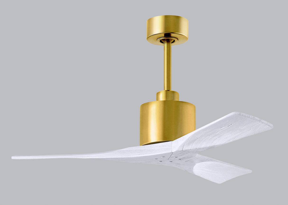 Matthews Fan NK-BRBR-MWH-42 Nan 6-speed ceiling fan in Brushed Brass finish with 42” solid matte white wood blades