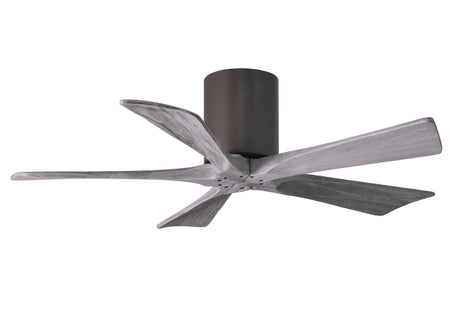 Matthews Fan IR5H-TB-BW-42 Irene-5H five-blade flush mount paddle fan in Textured Bronze finish with 42” solid barn wood tone blades. 