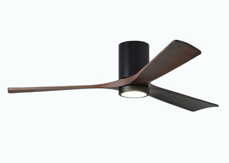 Matthews Fan IR3HLK-BK-WA-60 Irene-3HLK three-blade flush mount paddle fan in Matte Black finish with 60” solid walnut tone blades and integrated LED light kit.